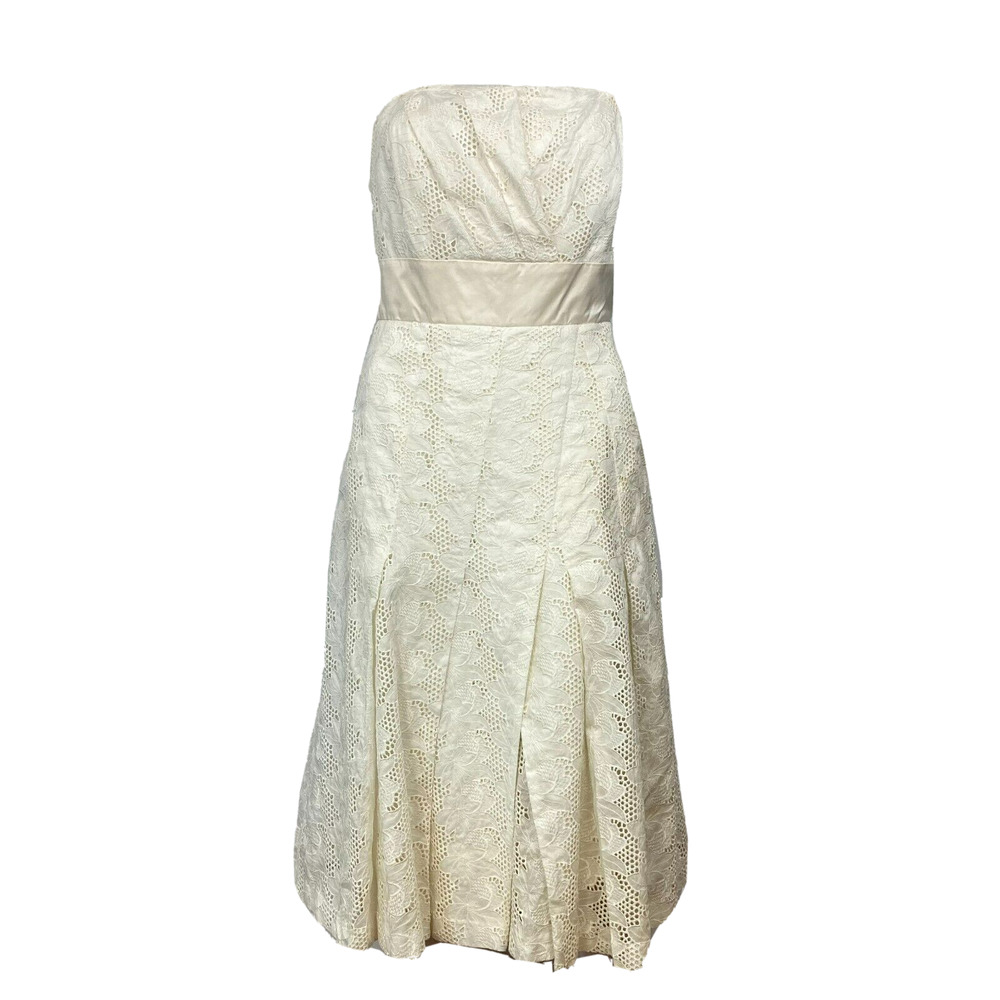 Tracy Reese Dress Womens Sz 4 Ivory White Eyelet Lace Cotton Strapless A Line